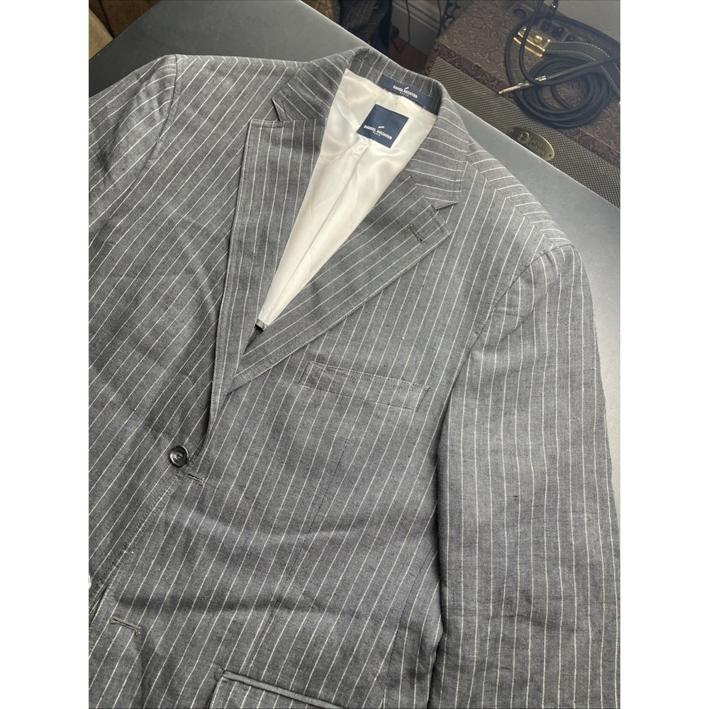 Daniel Hechter Paris 100% Linen Blazer, Gray Pinstripe Men's US Size 42R WOW